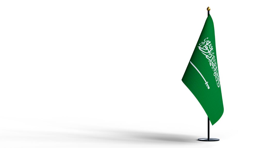 small national flags saudi arabia white black ground with clipping path 3d render illustration